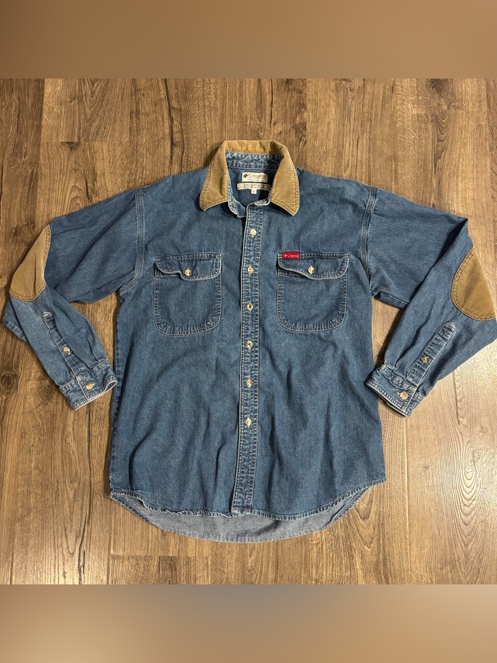 Vintage Columbia Shirt Mens Medium Blue Denim Heavy Jean Farm Ranch Y2K